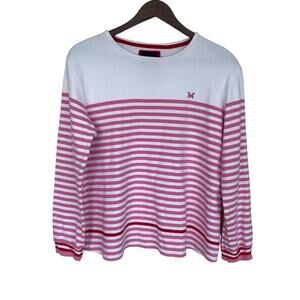 Crew Clothing Company White and Pink Striped Long Sleeve Top - Size 18